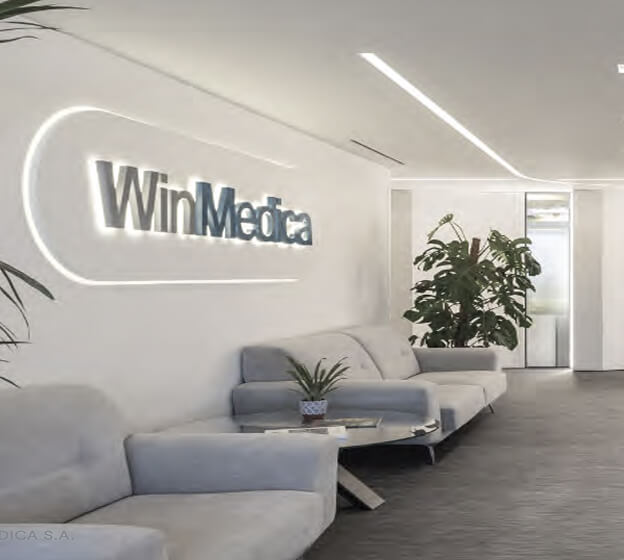 Win Medica office reception area with bright, modern interior